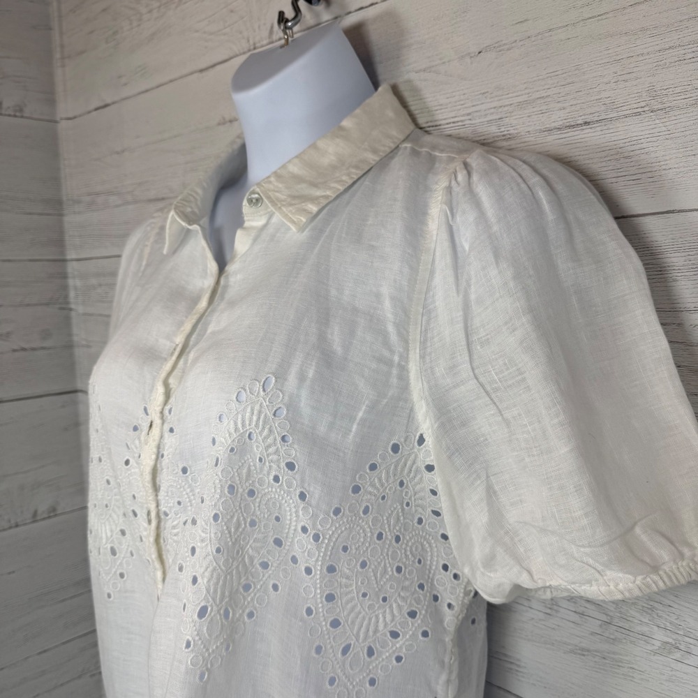 Joie Eyelet 100% Linen Blouse White Large eyelet cottage coquette spring boho - Picture 7 of 9